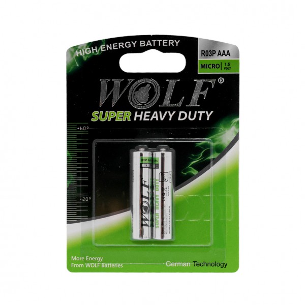 باتری نیم قلمی مدل Super Heavy Duty ولف (WOLF) مدل R03P بسته‌ی 2 عددی